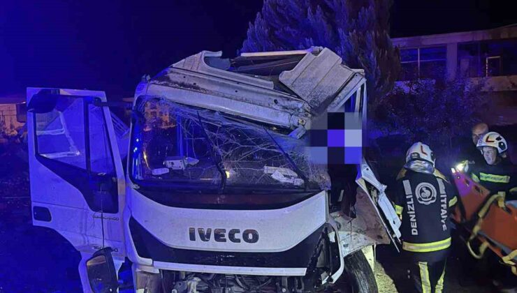 Yağışta yoldan çıkan kamyonet sürücüsü yaralandı