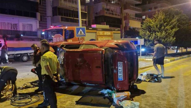 Kuşadası’nda takla atan otomobilin sürücüsü yaralandı