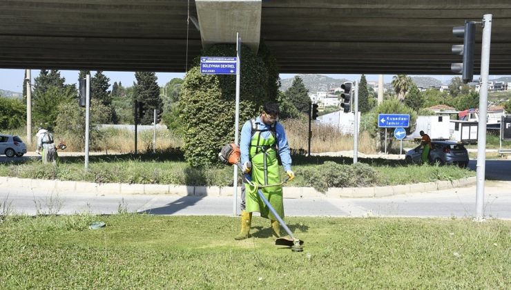 Kuşadası’nda yeşil alanlar bakıma alındı