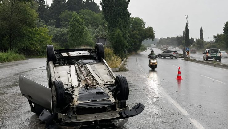 Söke Kuşadası yolu üzerinde otomobil takla attı
