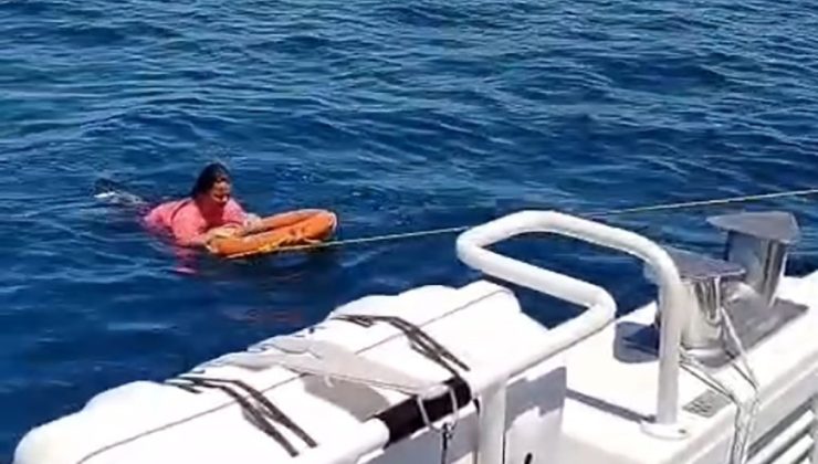 Denizde açığa sürüklenen kadın, deniz polisi tarafından kurtarıldı