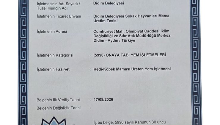 Didim’in mama üretim tesisine onay belgesi verildi