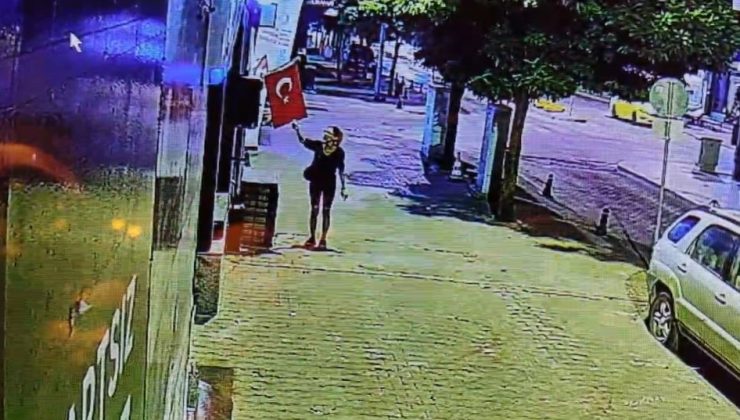Türk bayrağını yakmaya çalışan şüpheli kadın yakalandı