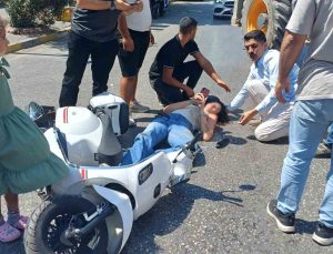 Panikle fren yapan motosiklet sürücüsü 3 metre sürüklendi